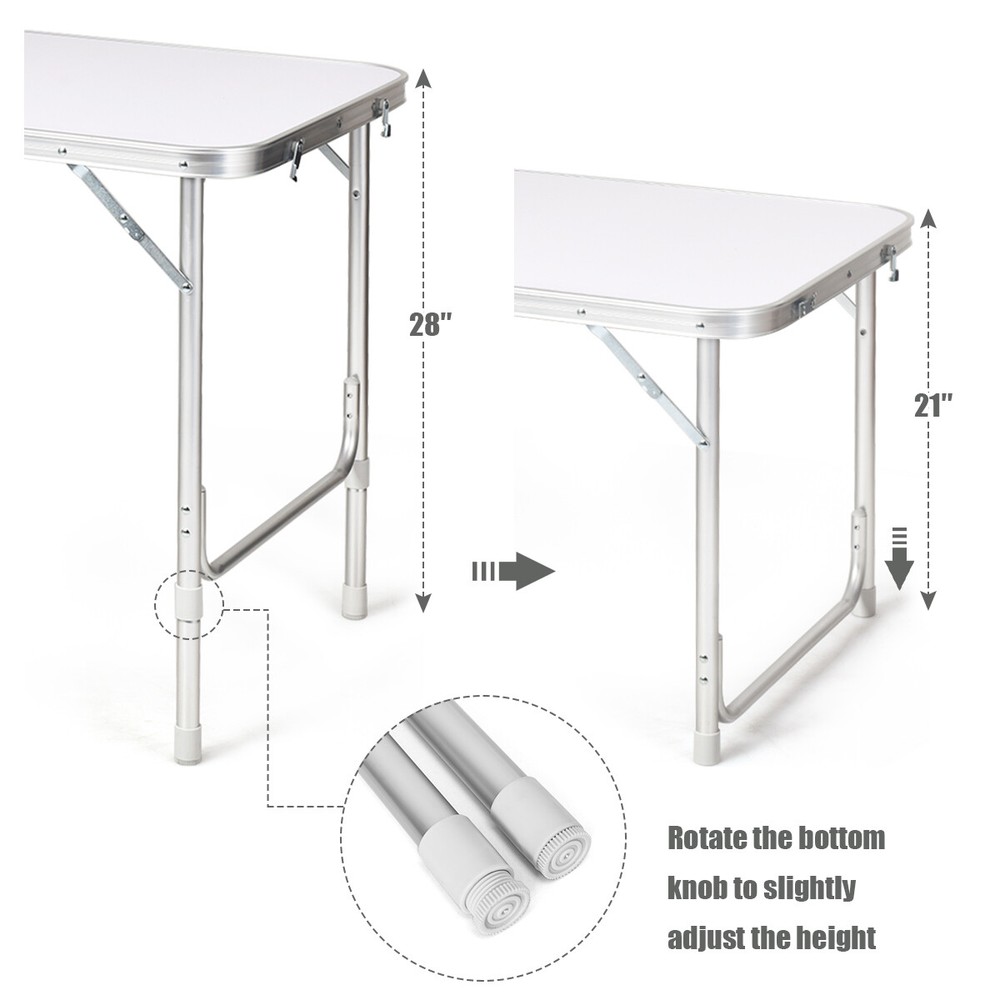 Folding Camping Table Aluminum Height Adjustable w/ Storage Organizer Grey