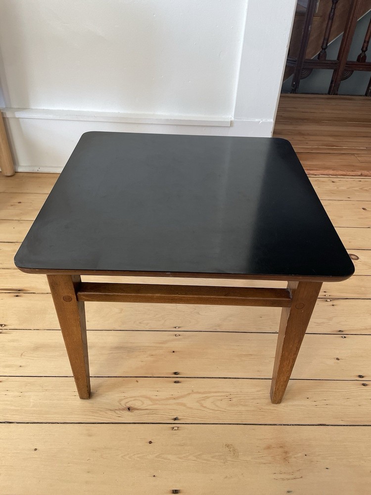 Vintage Lane Sequence Walnut Side Table MCM Black Laminate Top 1963