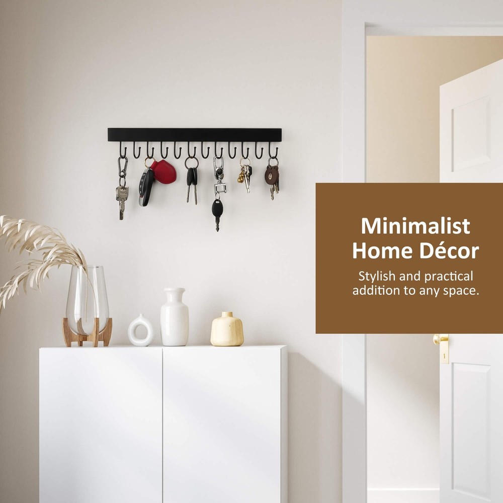 ZEDODIER Key Holder Wall Mount, Hanger with 12 Adjustable 1 Pack, Black