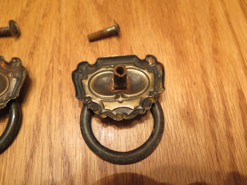 Vintage Brass Tone Drawer Pulls - 3 Drop Pulls & 1 Round Pull