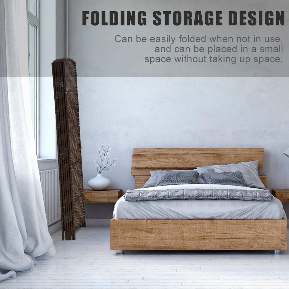 6 Panel Folding Wooden Room Divider Brown