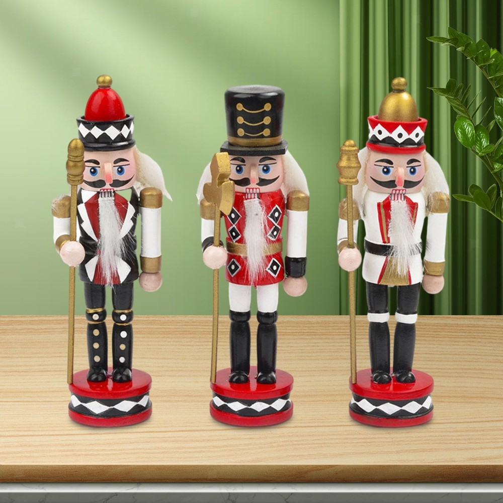 3x Christmas Nutcracker Figures Wooden Nutcracker Statue 14cm Desktop Crafts