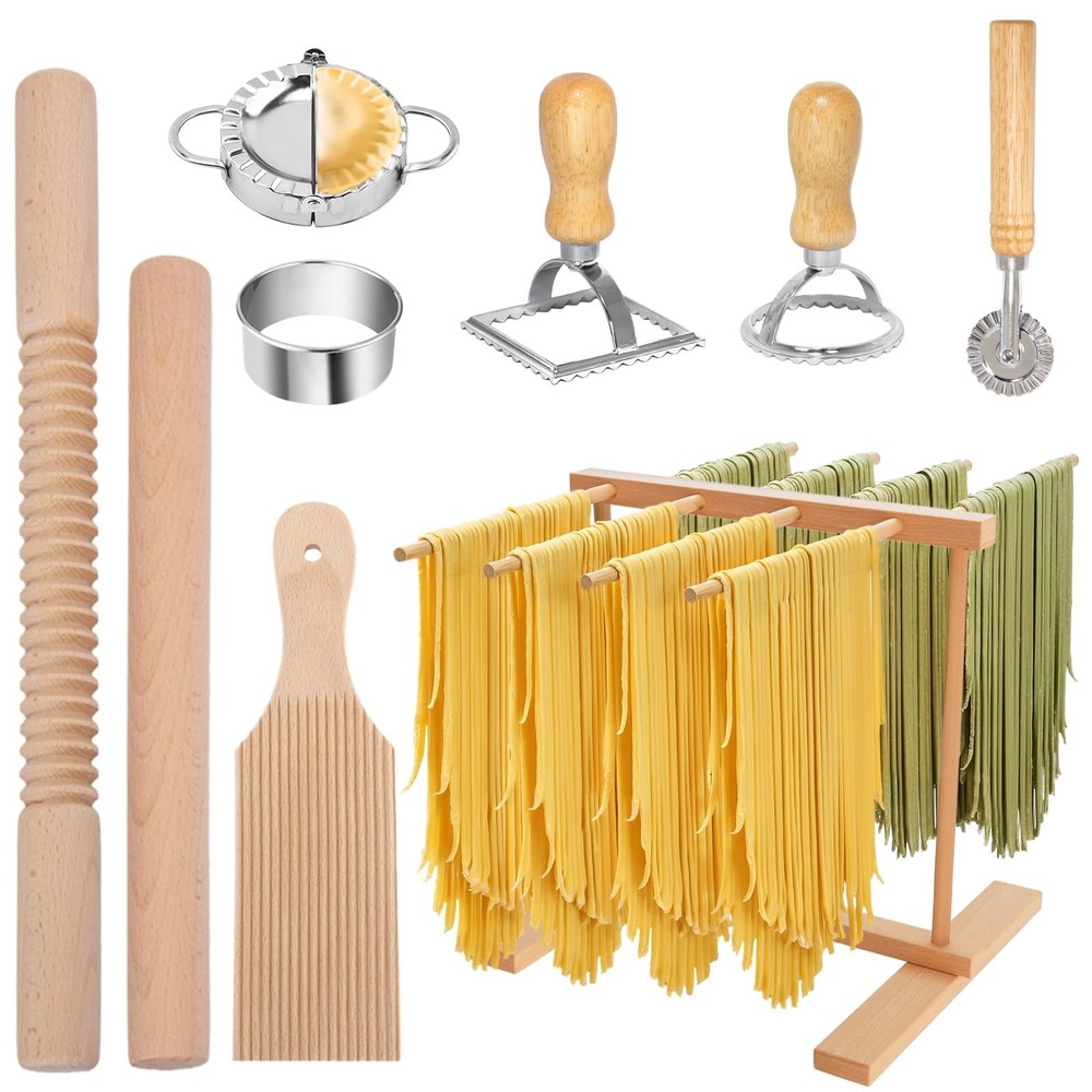 Pasta Making Tools, 9 PCS Wood Kit with Large, 9