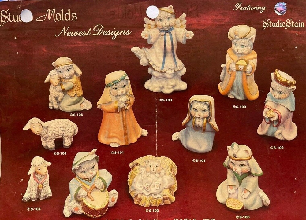 Kitty Cat Nativity Scene Vintage Ceramic bisque ready 2 paint