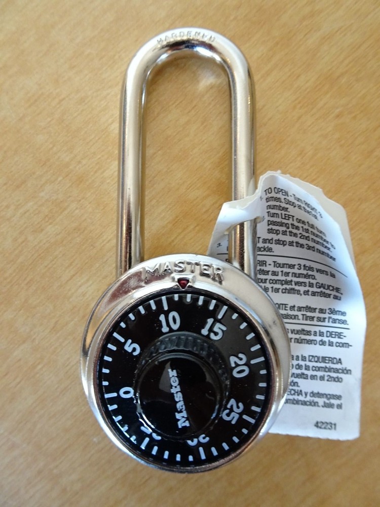 NEW Master Lock Pad Lock - Silver with Black Face Long Shackle