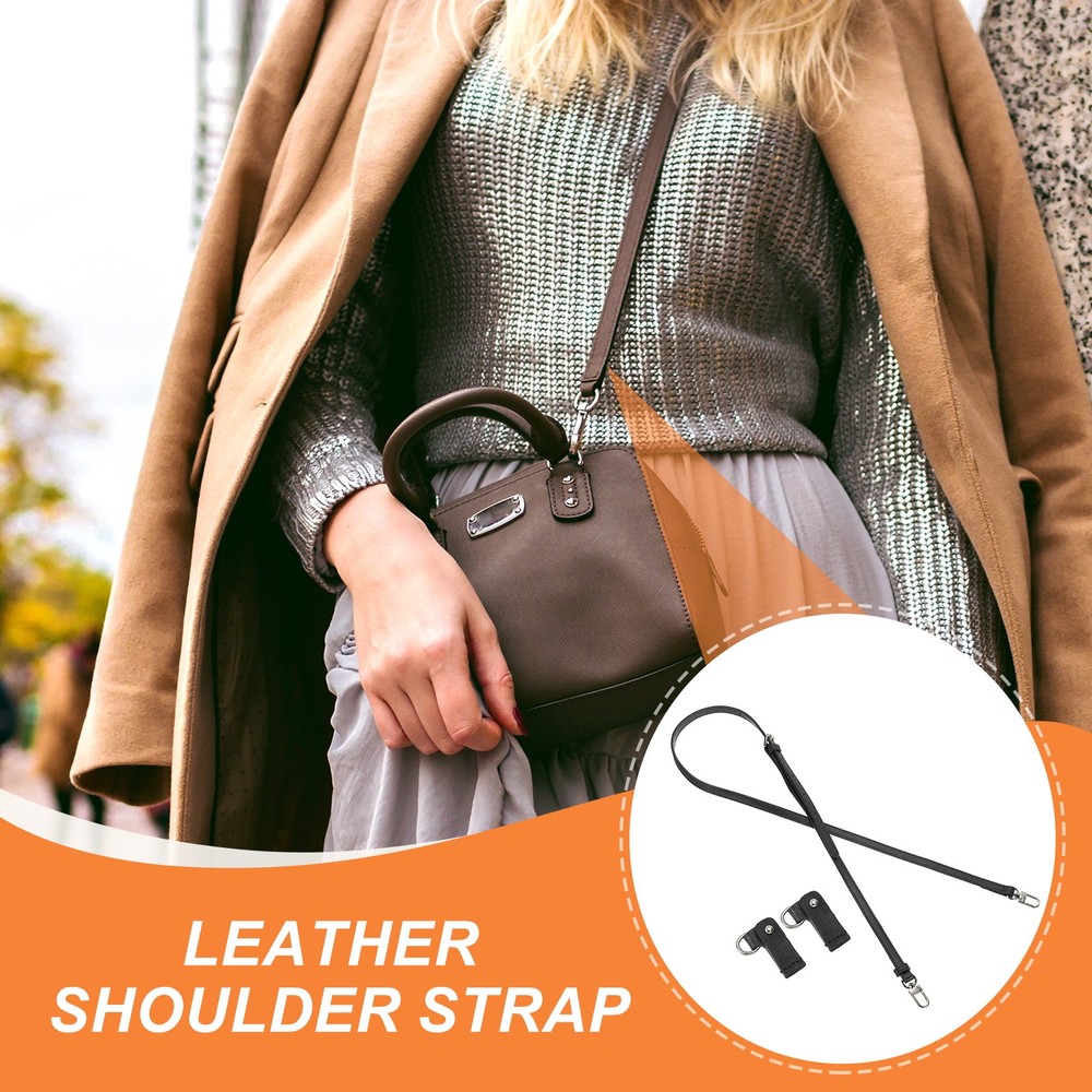 Adjustable Leather Shoulder Strap Purse Strap with Silver Clasp Black