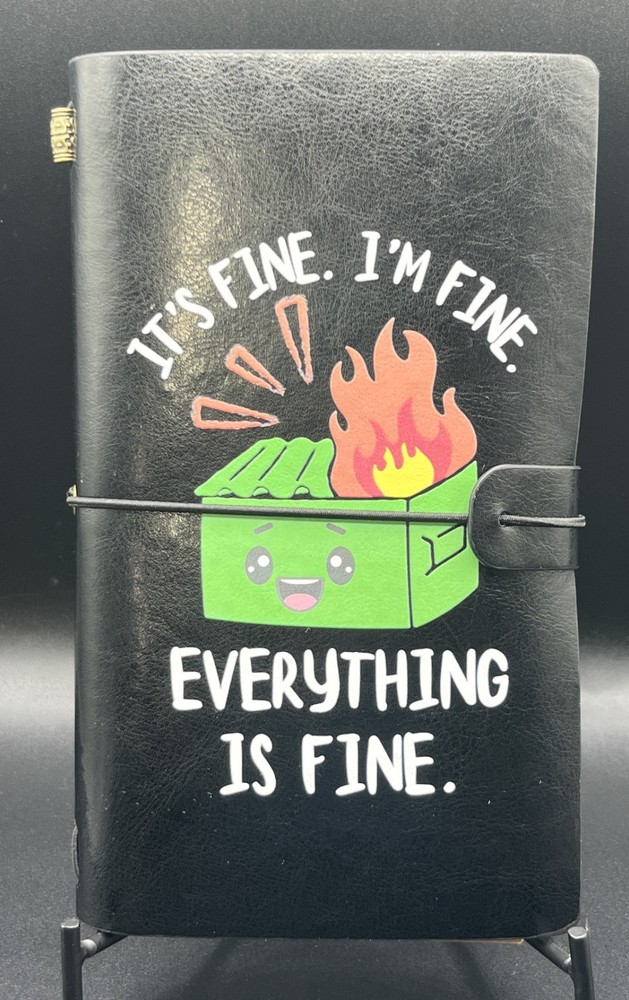 NEW Dumpster Fire Themed Journal Unlined + Lined Pages Plastic Zip CC Pockets