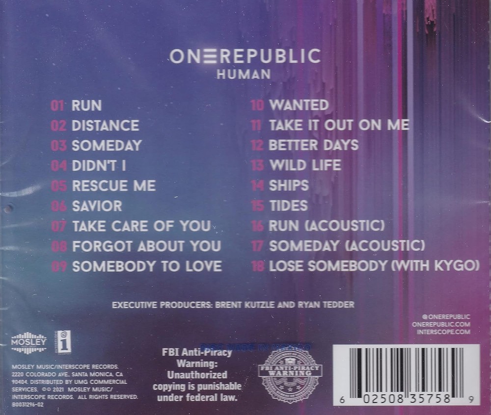 OneRepublic HUMAN **5 BONUS TRACKS** (CD)