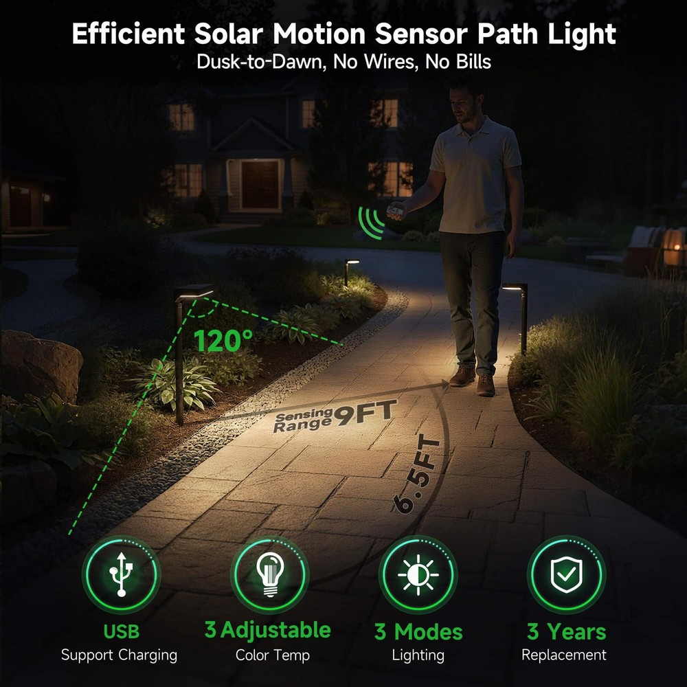 Light Your Garden Paths All Night - Solar Motion Sensor Lights 4 Pack