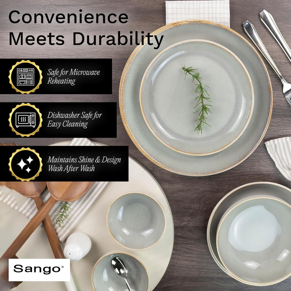 Sango 16-Piece Stoneware Dinnerware Set for 4, Set, Green/Cream