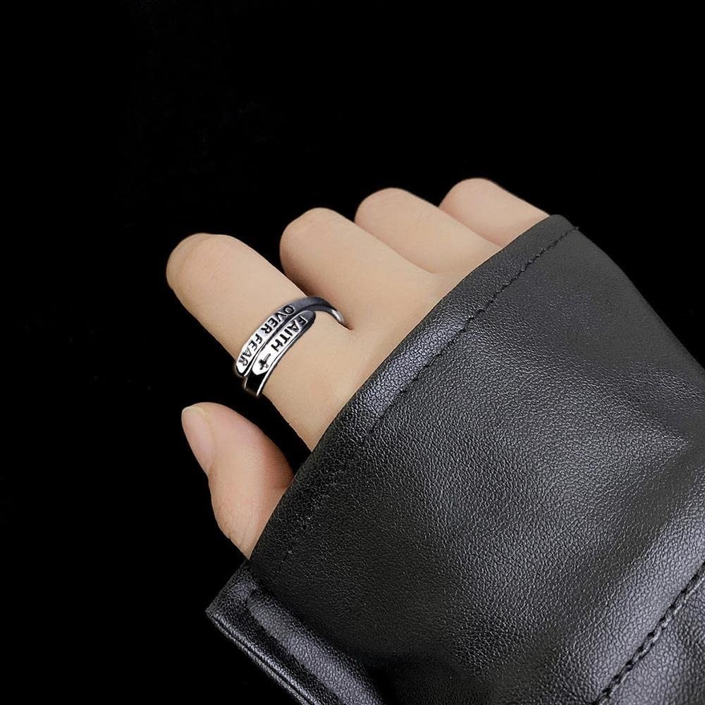 Faith Over Fear Ring,Sterling Silver Adjustable Wrap Open Adjustable,