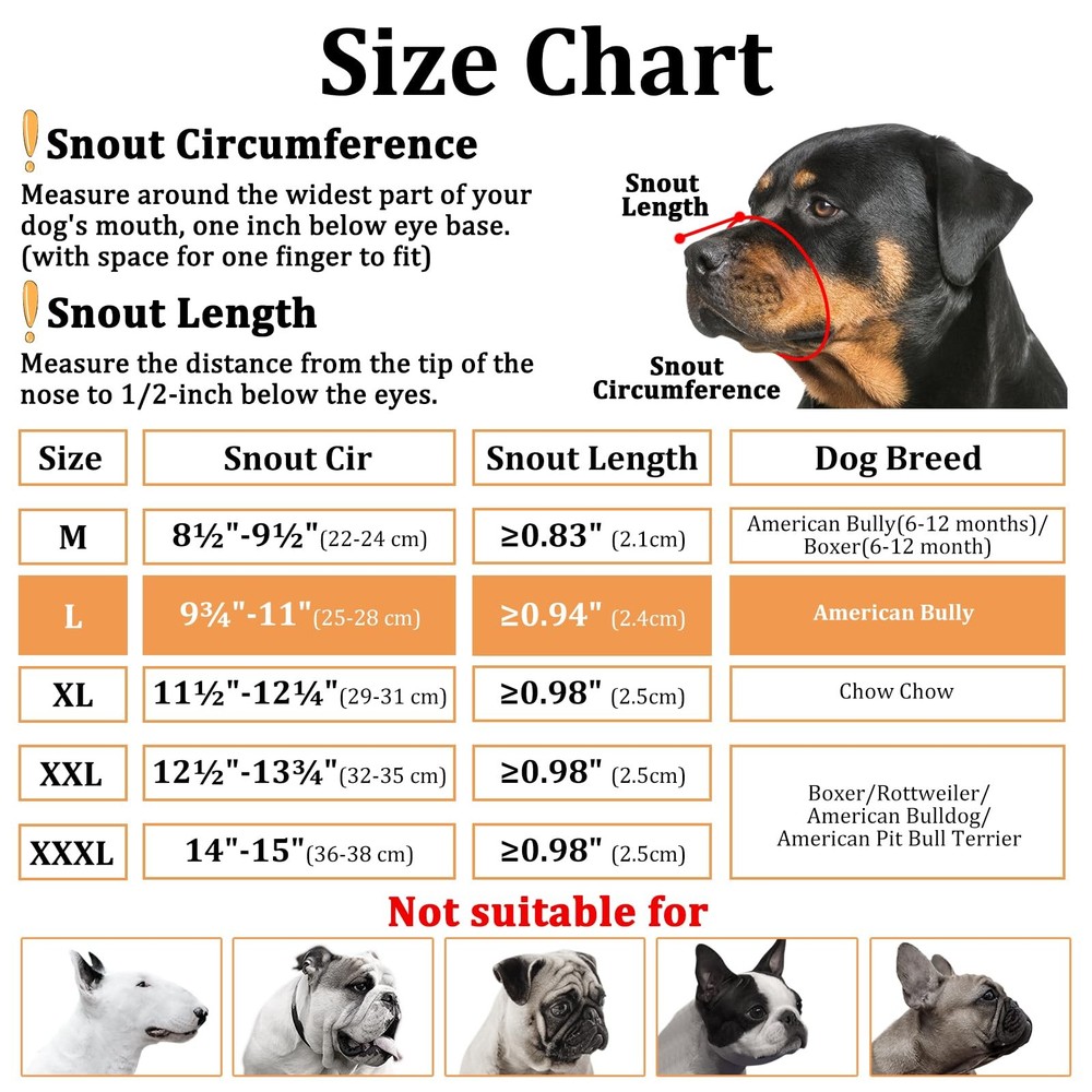 Mayerzon Pitbull Muzzle, Soft Muzzle for L [Snout Cir: 9.75-11"], Black