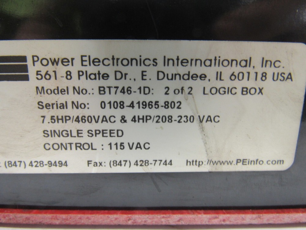 Power Electronics Intl BT746-1D Single Speed Soft Start Reduced Torque Control