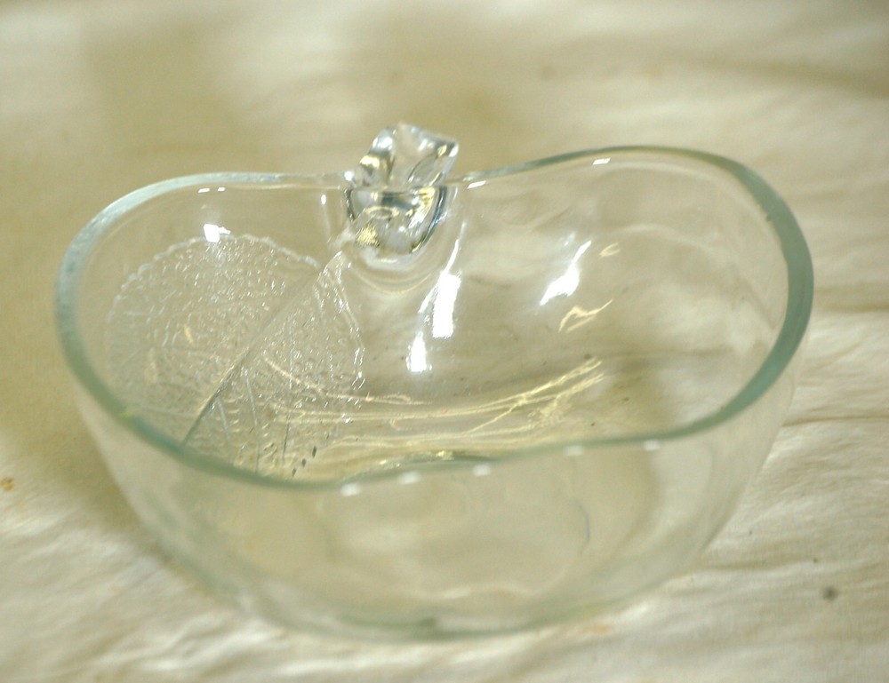 Clear Glass Apple Candy Nut Dish