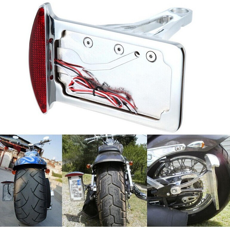 Side Mounted Verticle Chrome License Plate Assembly LED Tail Brake Light