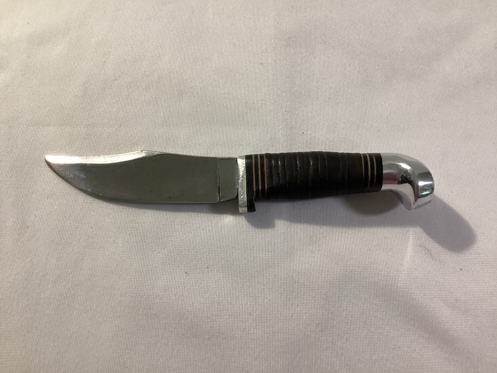 Vintage Fixed Blade Leather Stacked Handle Knife No Markings