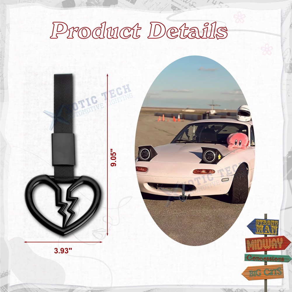 Tsurikawa Broken Heart JDM Drift Handle Ring Loop Bumper Warning Car Accessory