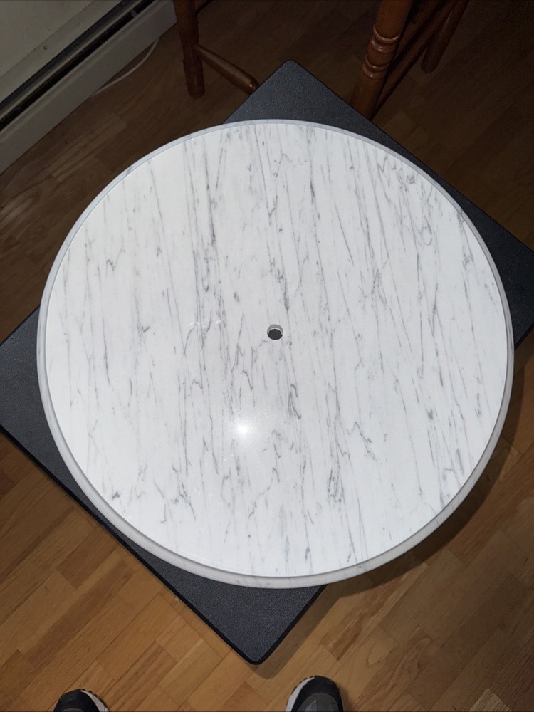 Vintage Solid Replacement 18” Marble Table Top (Italy) White & Gray Veining
