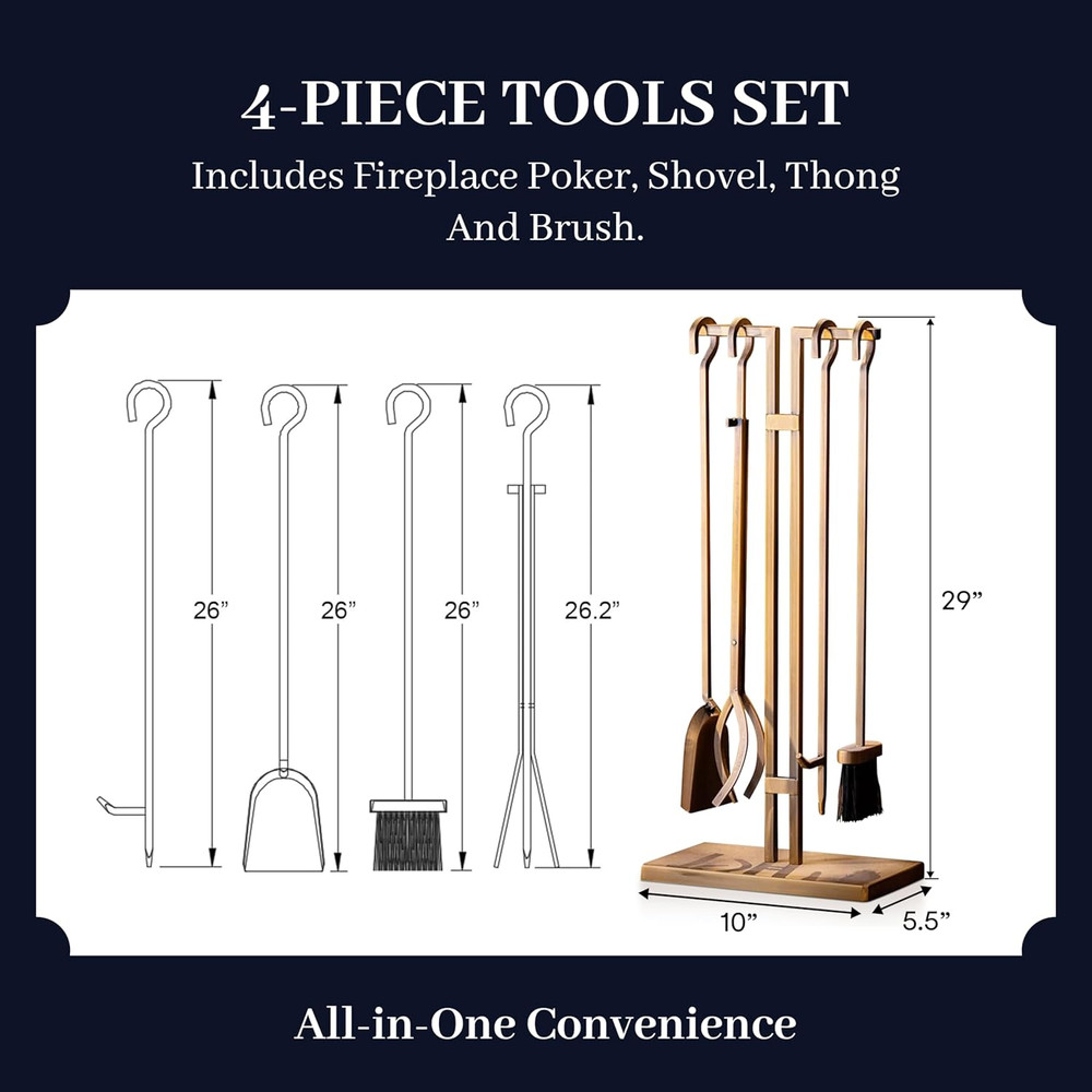 2WAYZ FLAMELY 5-Piece Fireplace Tools Set - Includes Fire Poker, Shovel, Brush,