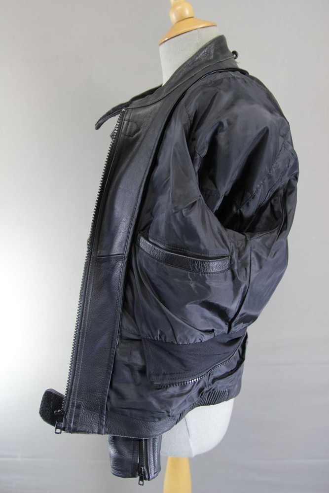 RIDER BLACK & BLUE LEATHER BIKER JACKET SIZE 12