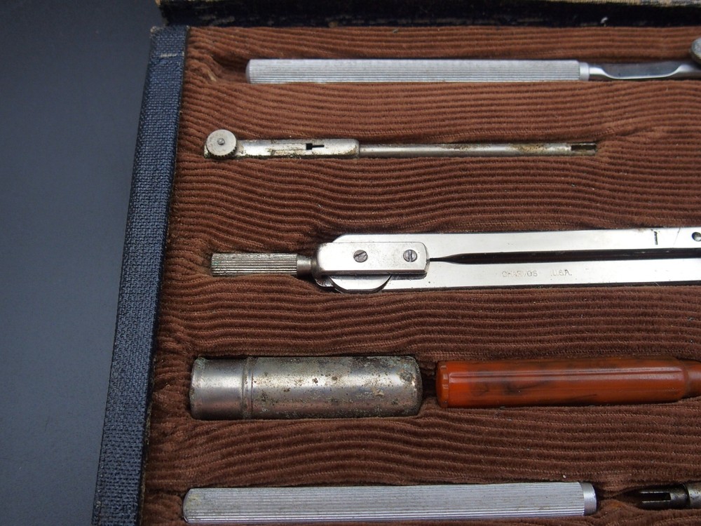 Vintage Charvos 674 Drafting 9 Piece Set Engineering Mechanical Tools & Case