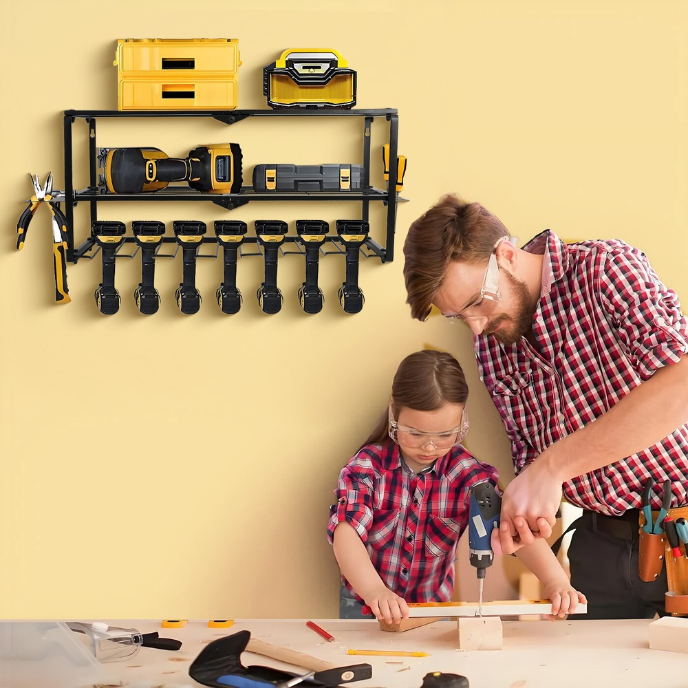 Power Tool Organizer Wall Mount 200Lbs Load 3 Layers Storage Rack 8 Drill Holder