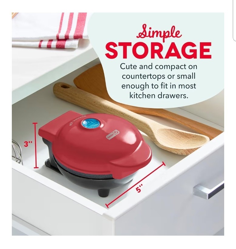 Dash Mini Waffle Maker Compact Electric Iron PTFE Nonstick Easy Clean Red EUC!