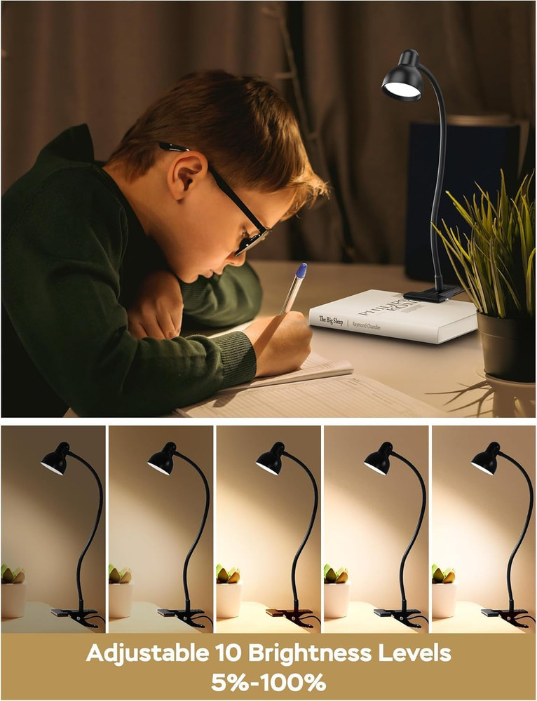 Clip on Light Reading Light for Bed 3 Color Modes 10 Dimmable Brightness Eye Car