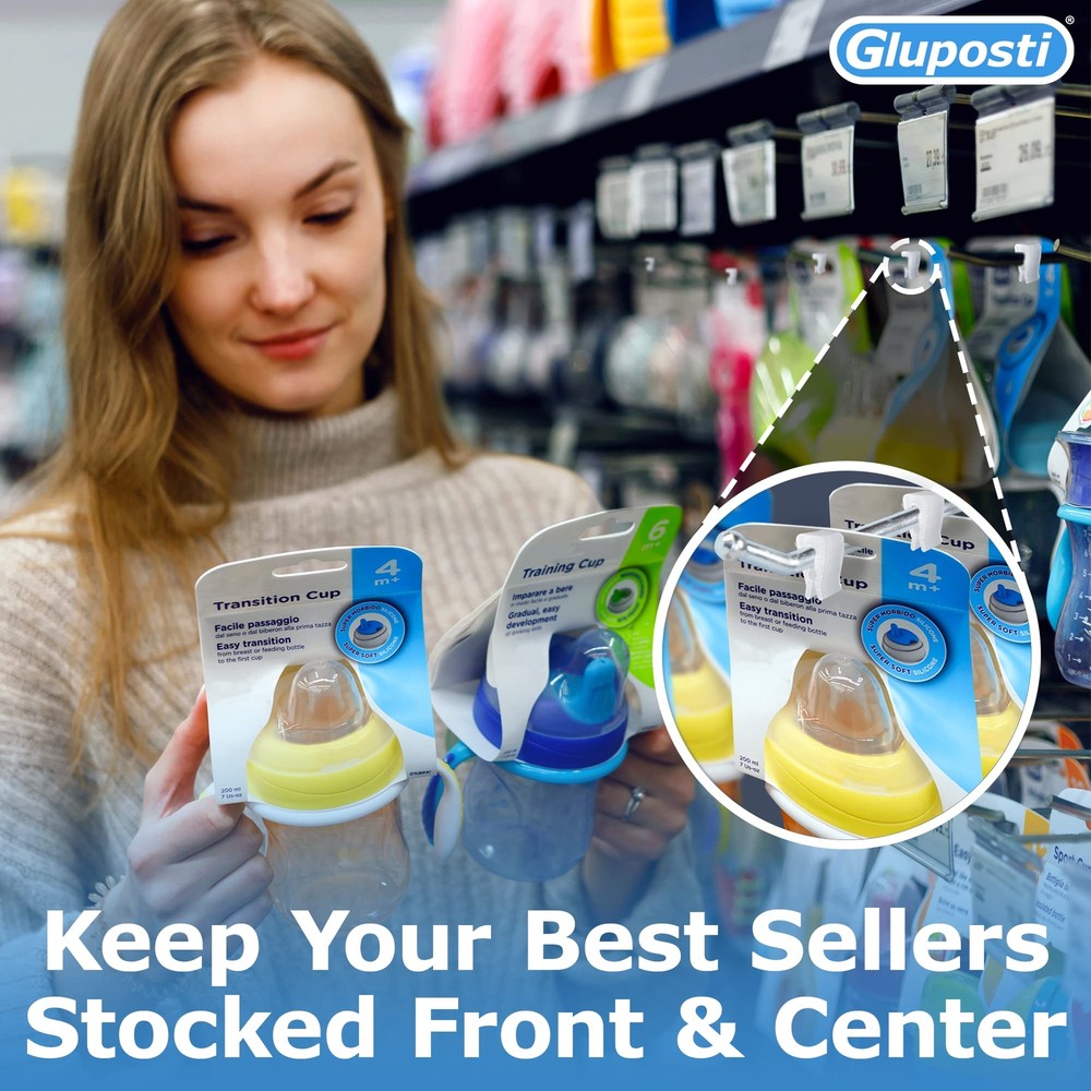 Peg Hook Stoppers for 1/4 Pegboard Hooks & Slatwall Hooks Clear Rectangular I...