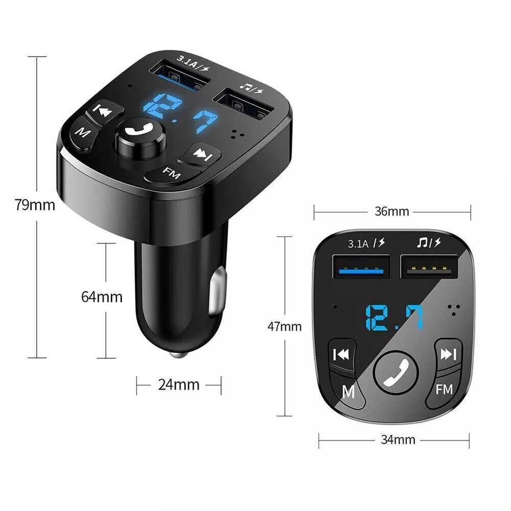 FM Transmitter Car Bluetooth Adapter MP3 Player LED Display Hands-free Calling