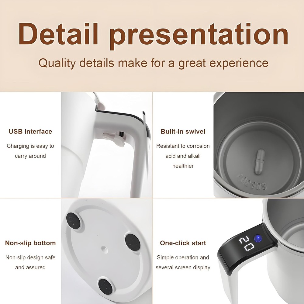 2-Pack Magnetic Self-Stirring Coffee Mug Temperature Display for Instant Drinks