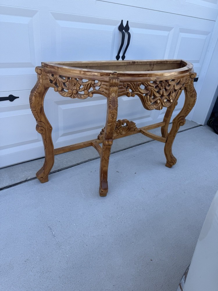 Victorian Style Antique Hallway Table. Hand Carved. Solid Wood No Top