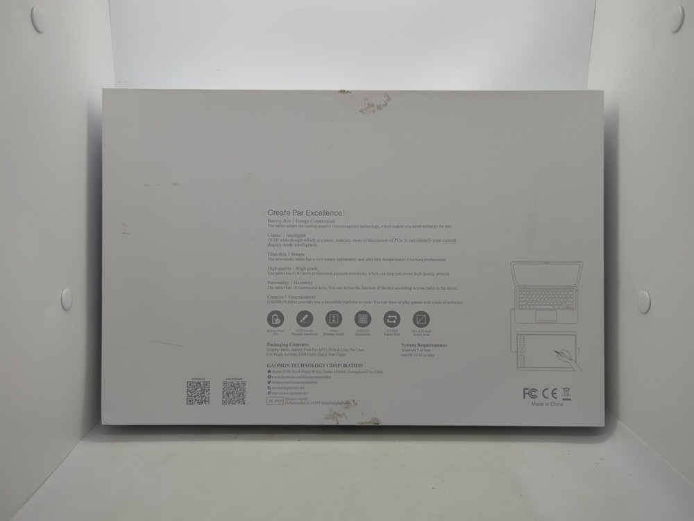 GAOMON M10K 2018 Version Graphic Drawing Tablet Battery-Free W/ Box + Inserts