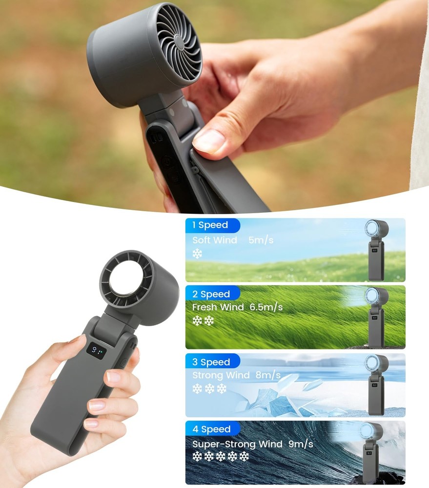 Handheld Fan with Ice Cooler,Foldable,Mini Pocket Size, Digital Display, 4000...