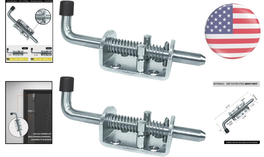 Heavy Duty Zinc Plated Spring Loaded Gate Latch for Ultimate Security - 2pcs