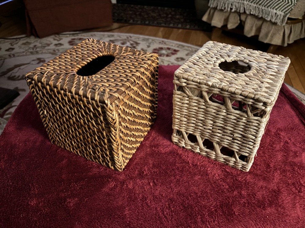 2 Rattan Boho Tissue Box Holders 6x6x6"
