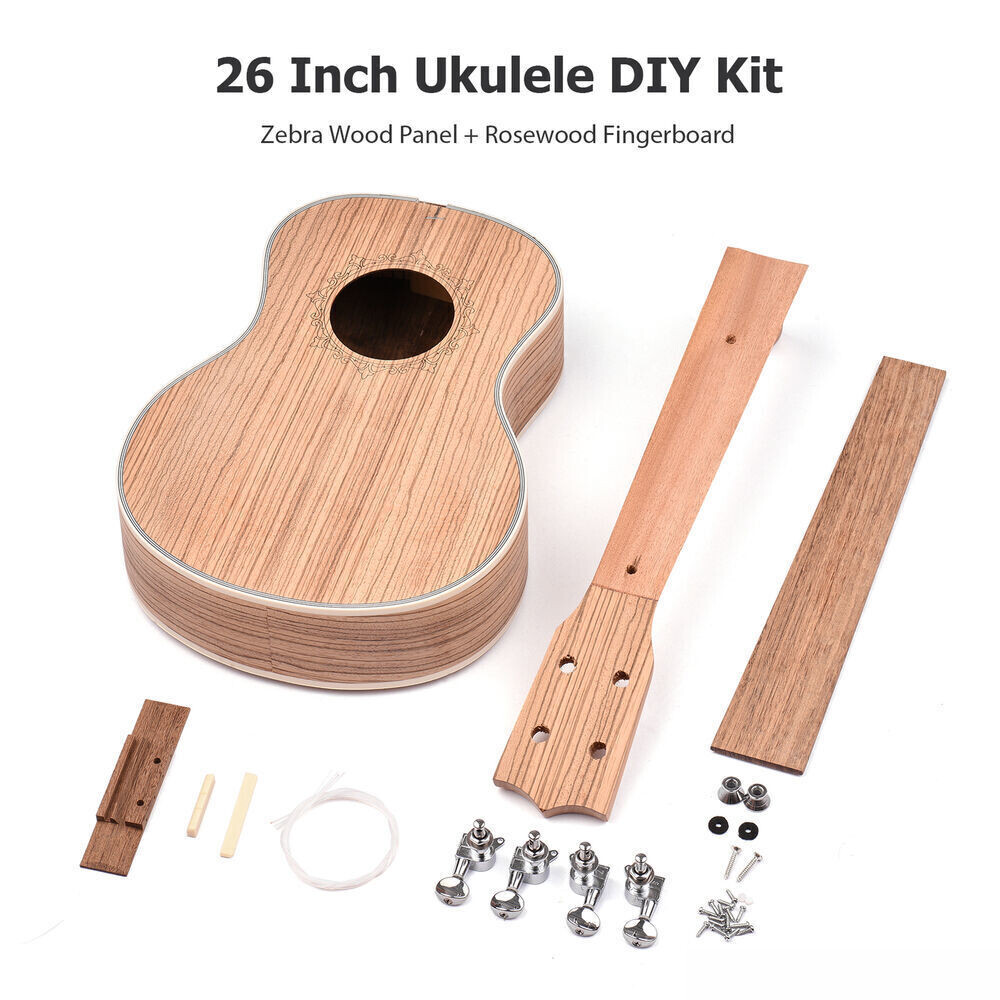 26" Tenor Ukulele DIY Kit w/ Pegs + Strings, 4-String Hawaii Guitar