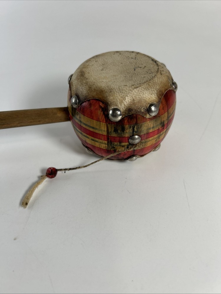Old Vintage Wooden Monkey Drum Spinning Double Sided