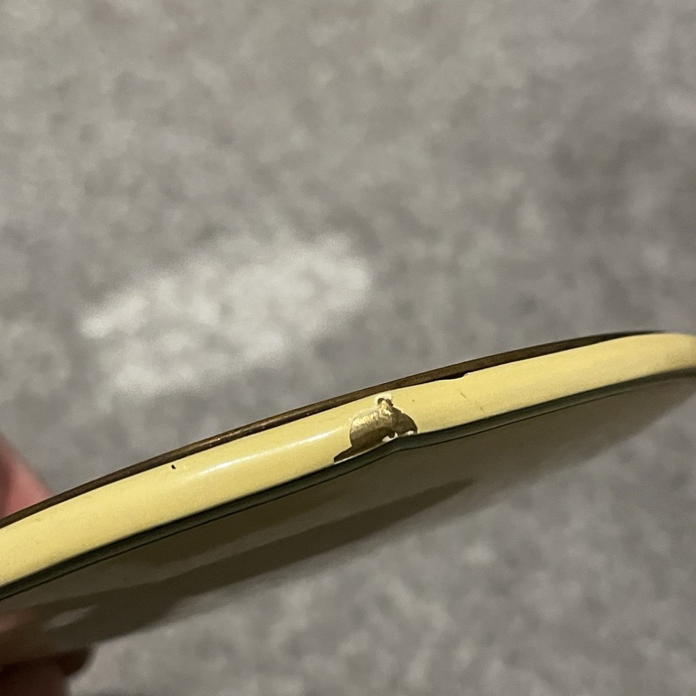 Vintage Oval Hand Vanity Mirror Enamelled Brass