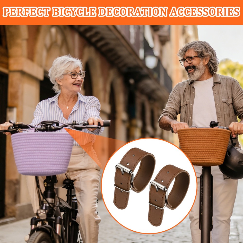 2 Pcs Adjustable Leather Bicycle Basket Strap, Brown