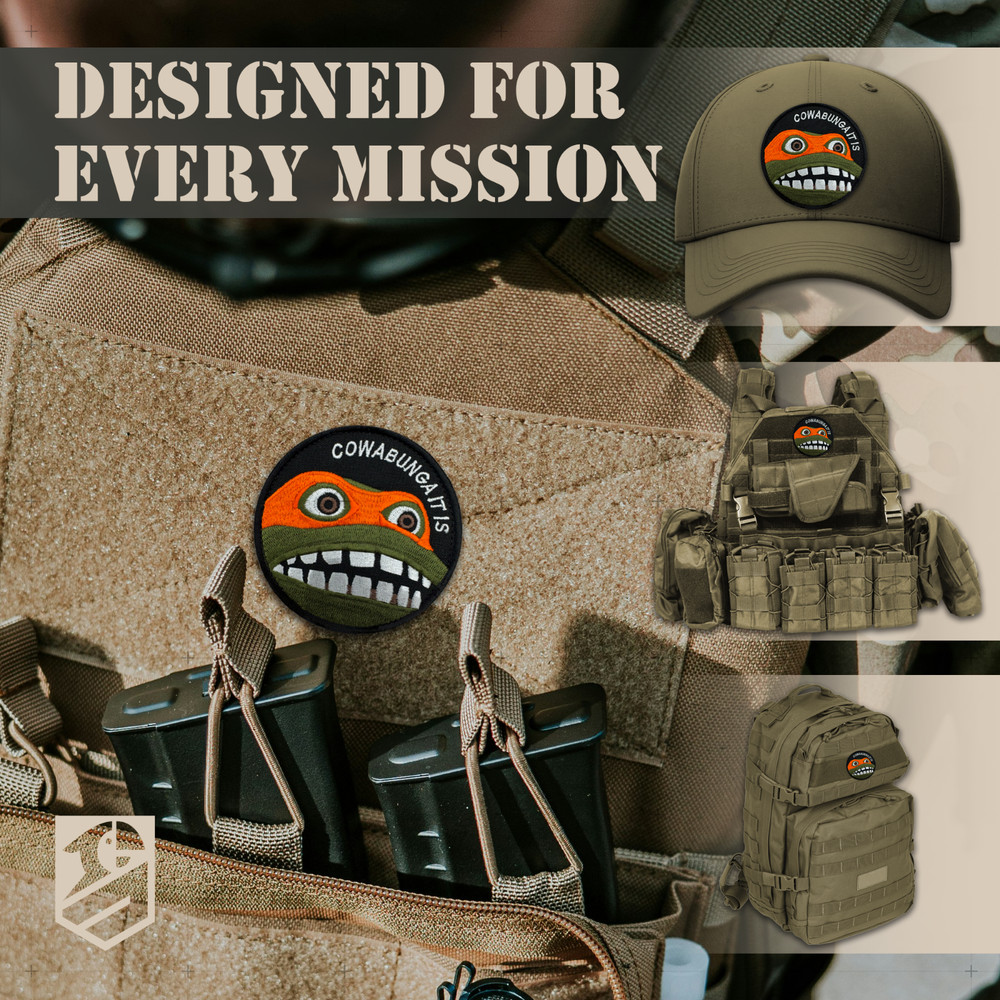 Cowabunga Patch Funny Ninja Turtle Embroidered Patch Hook & Loop Backing