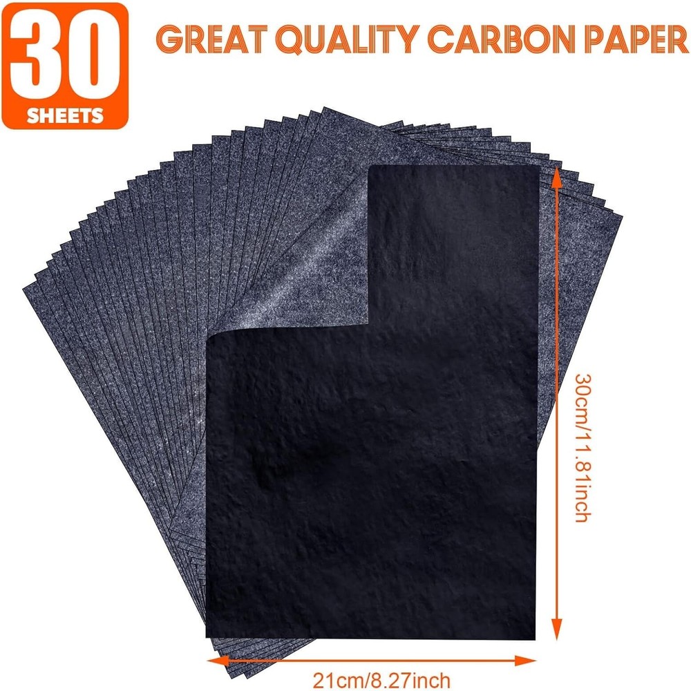 Versatile 30 Pack Black Graphite Transfer Paper & Stylus for Precise Tracing