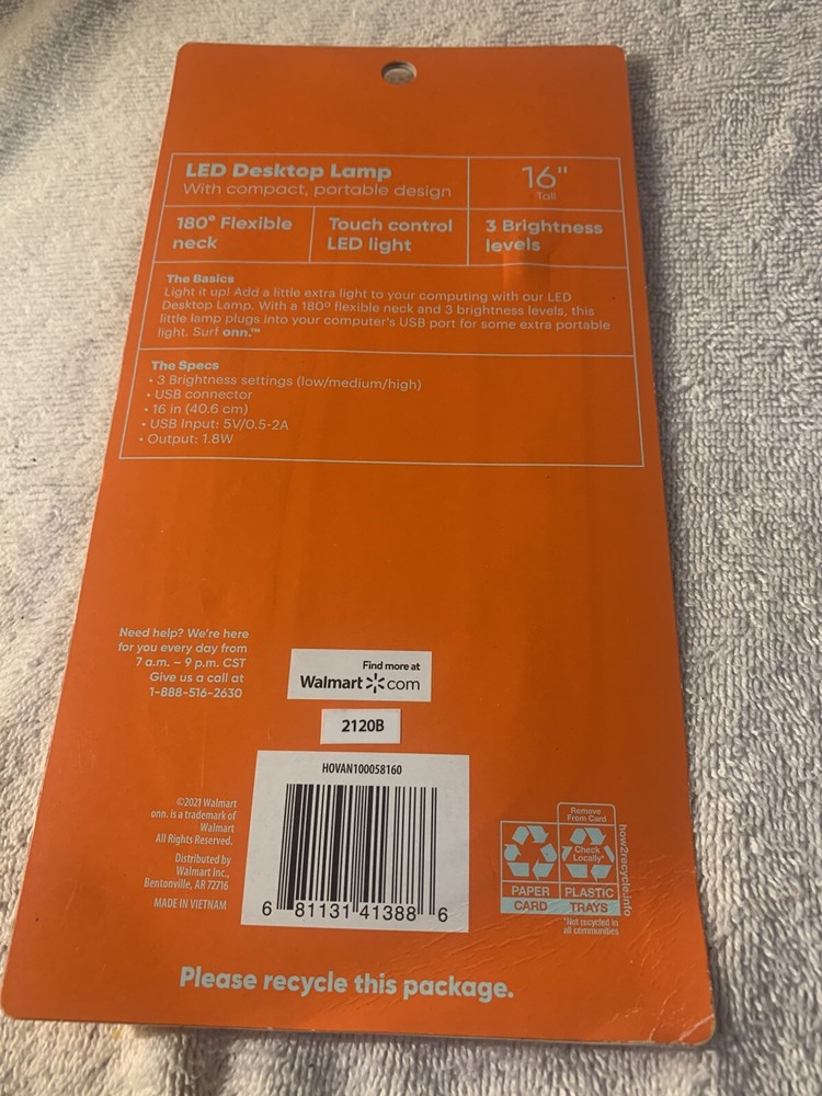 LED USB Desktop Lamp 16"Tall Compact Portable Design Touch Control- Surf Onn