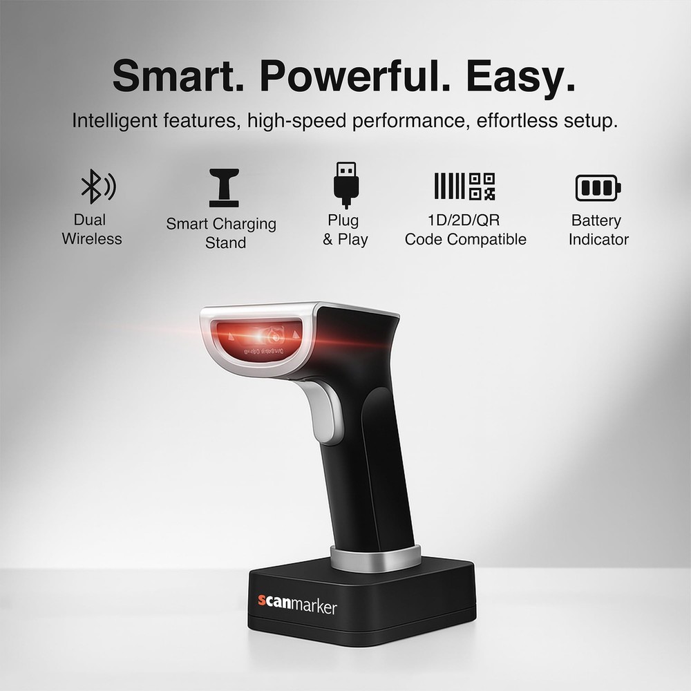 Scanmarker 1D/2D Barcode Scanner Wireless – Boost Speed & Accuracy with...