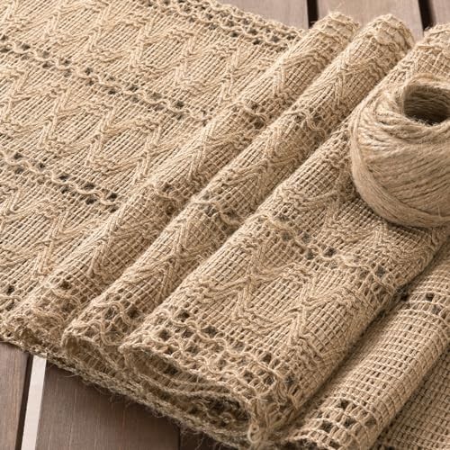 Boho Table Runner Easter Spring Farmhouse Burlap Jute 12" x 72" Burlap Brown