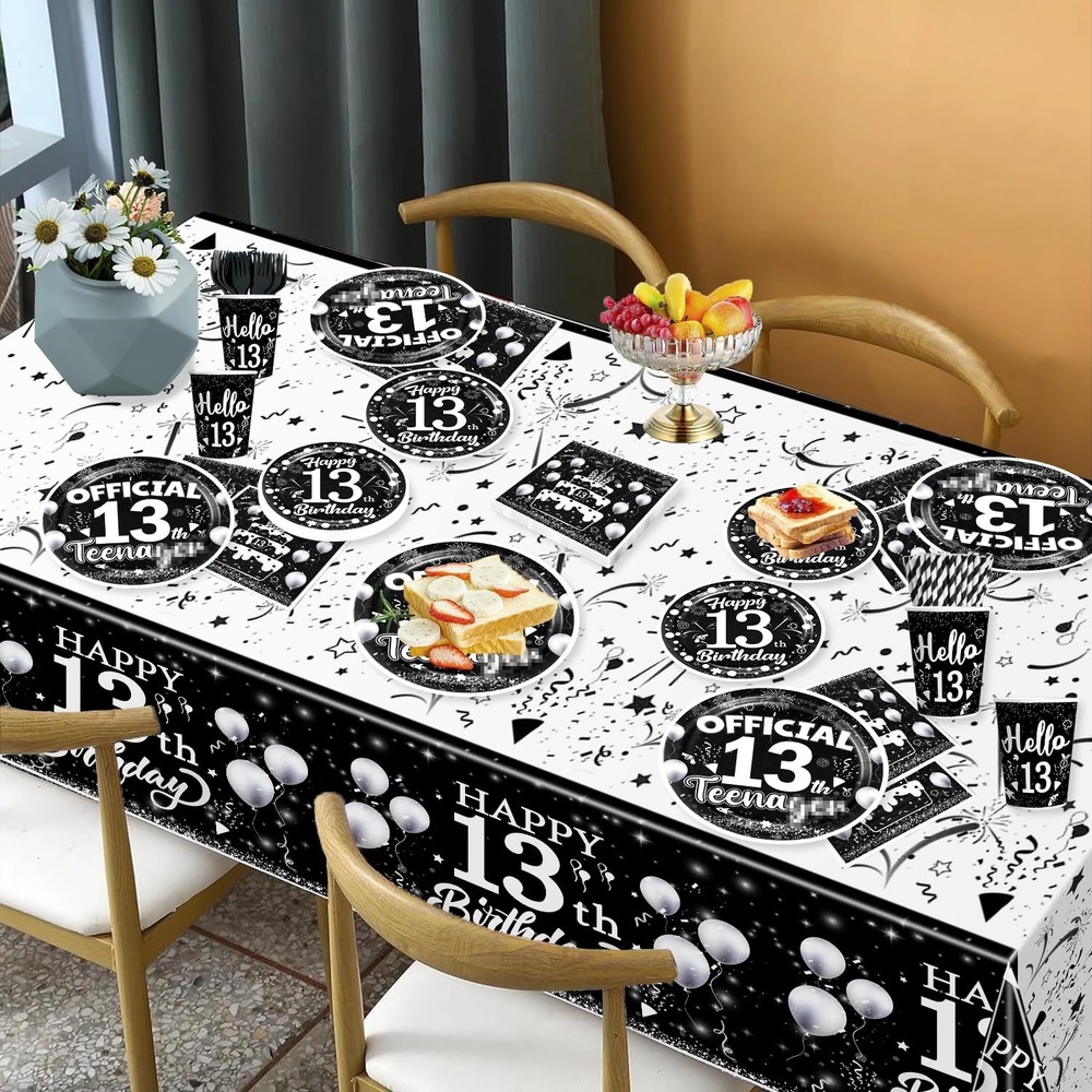 170pcs 13th Decorations for Boys Tableware Set, Black Themed 13th Plates and ...