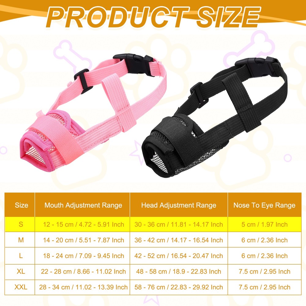 Dog Muzzle, Soft Mesh Muzzle Mouth Guard Cover(2Pcs, Black, Pink, S)