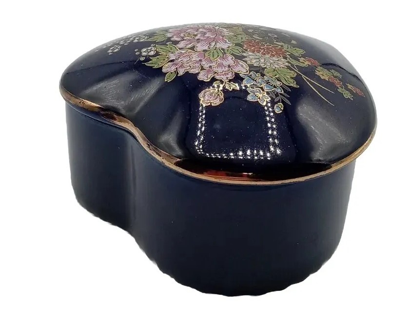Cobalt Blue Ceramic Heart Trinket box