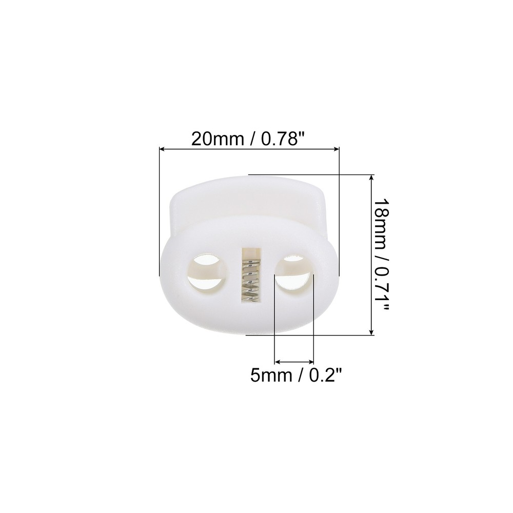 0.7x0.8" Cord Locks, 30 Pack Double Hole Spring End Toggle Stopper, White