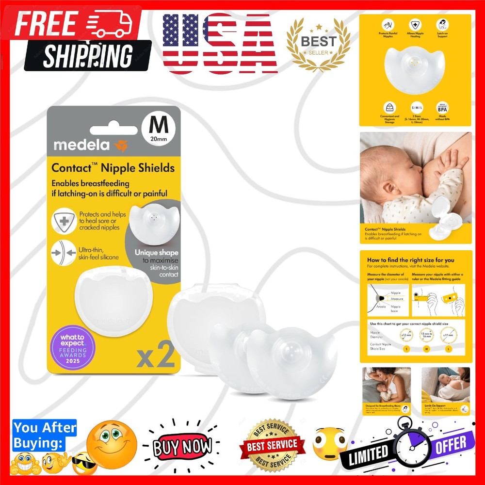 Contact Nipple Shields, Medium 20mm, Food Grade Silicone | for Latching Diffi...